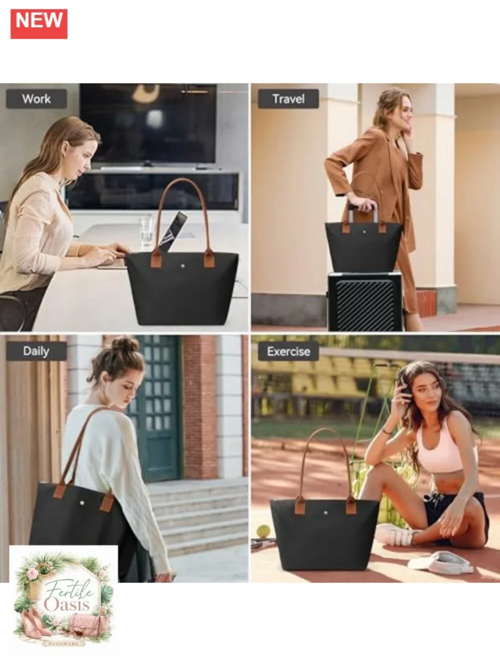Nylon Tote Bag for Women, Large Capacity Shoulder Hobo Handbag with Zipper,